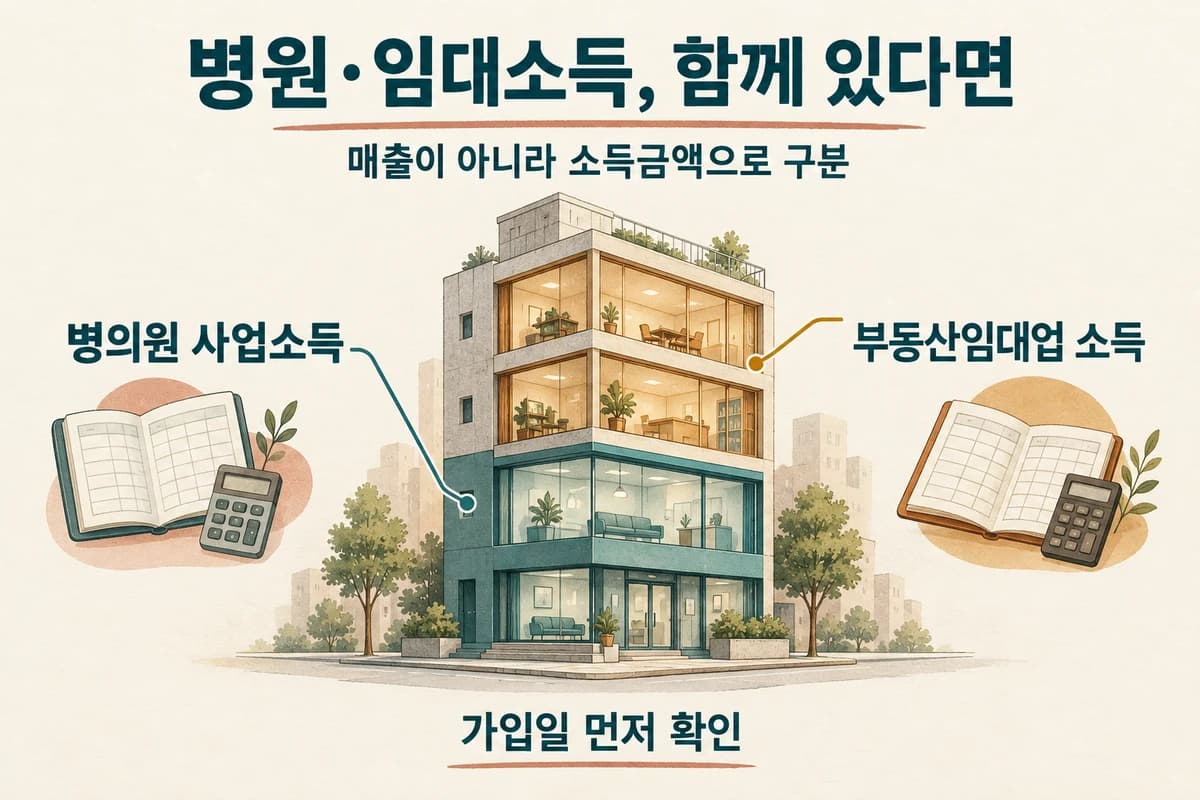 병의원 사업소득과 부동산임대업 소득을 서로 다른 장부로 표시한 안내 그림