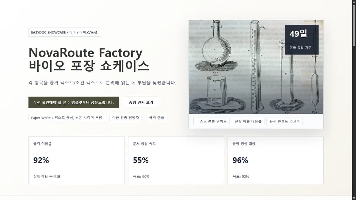 NovaRoute Factory 바이오 포장 쇼케이스 상단 화면