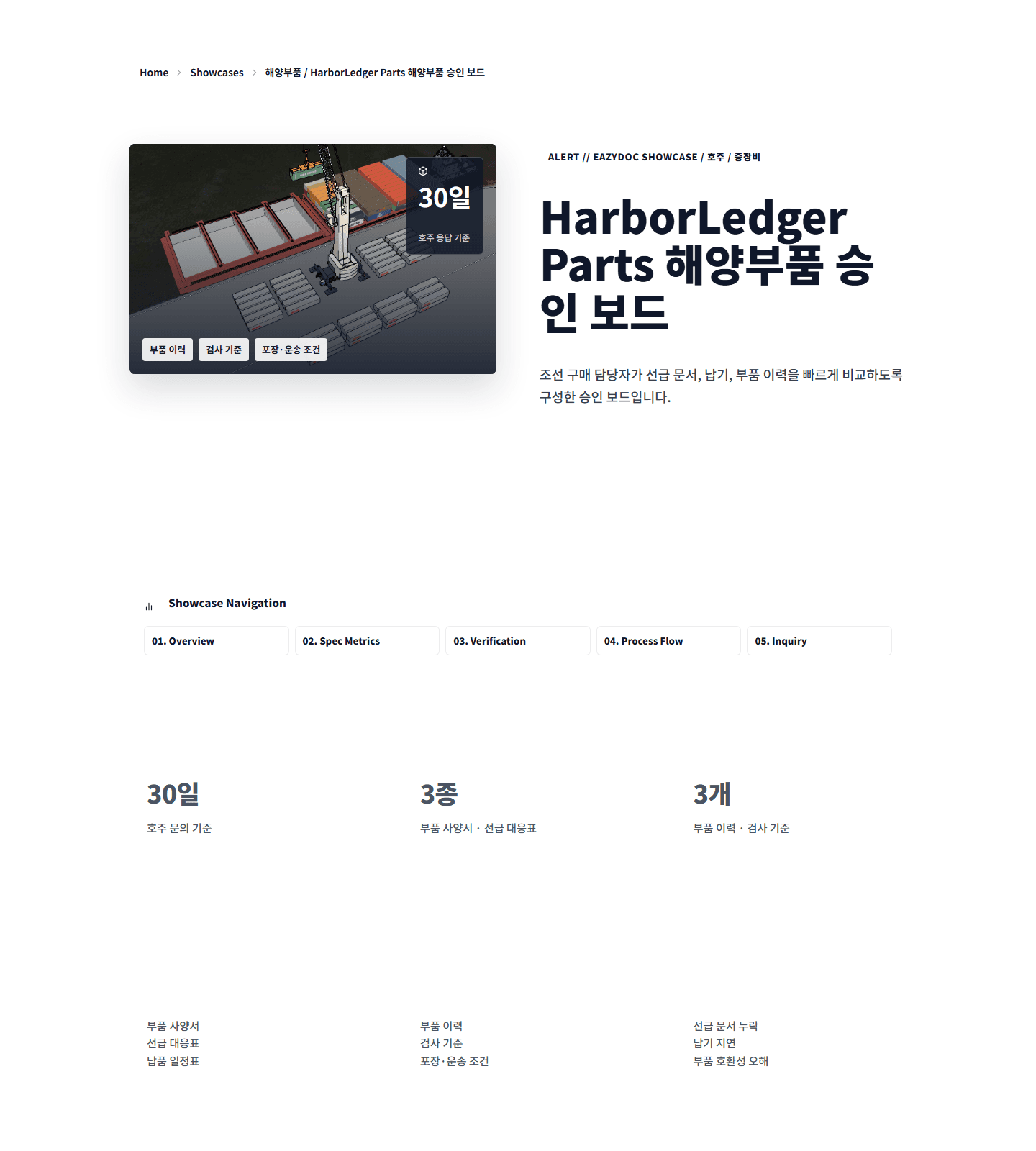 HarborLedger Parts 해양부품 승인 보드 showcase preview screenshot