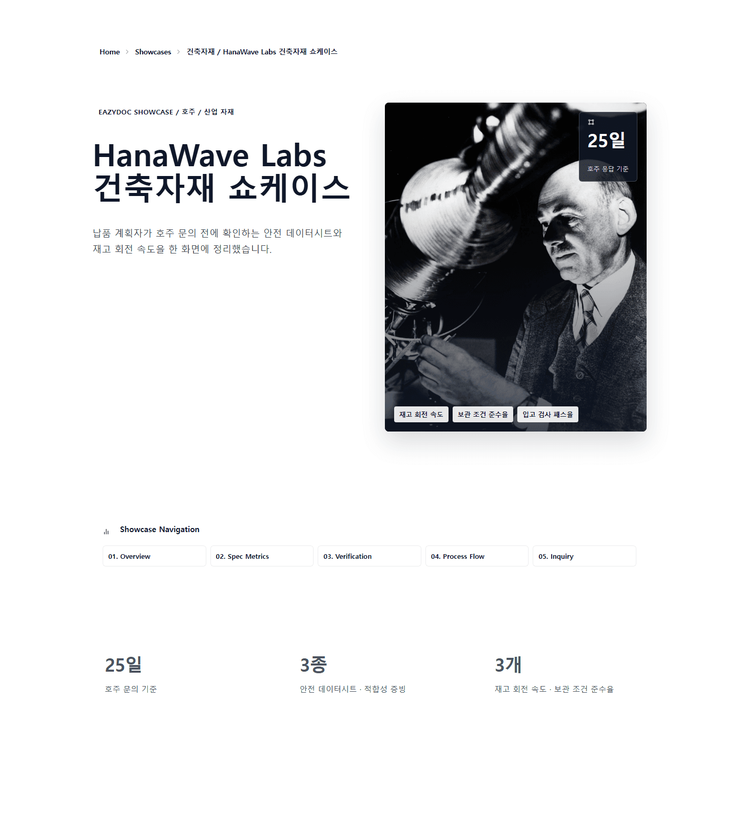 HanaWave Labs 건축자재 쇼케이스 showcase preview screenshot