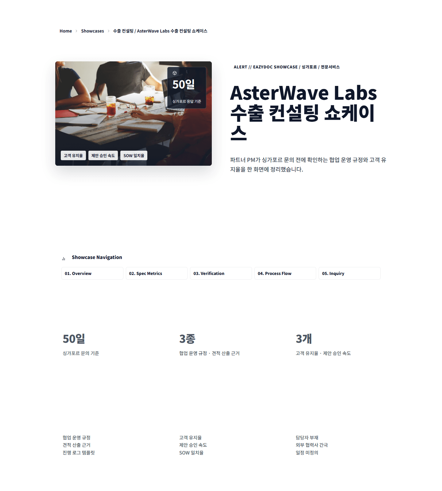 AsterWave Labs 수출 컨설팅 쇼케이스 showcase preview screenshot