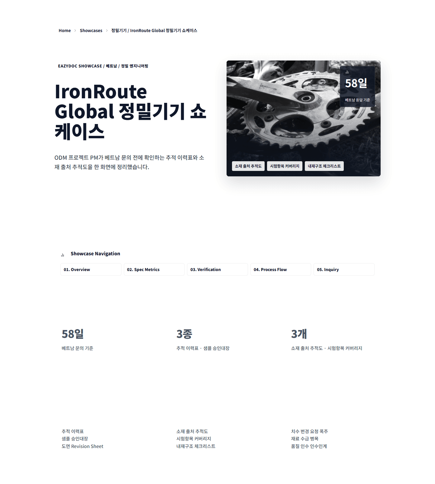 IronRoute Global 정밀기기 쇼케이스 showcase preview screenshot