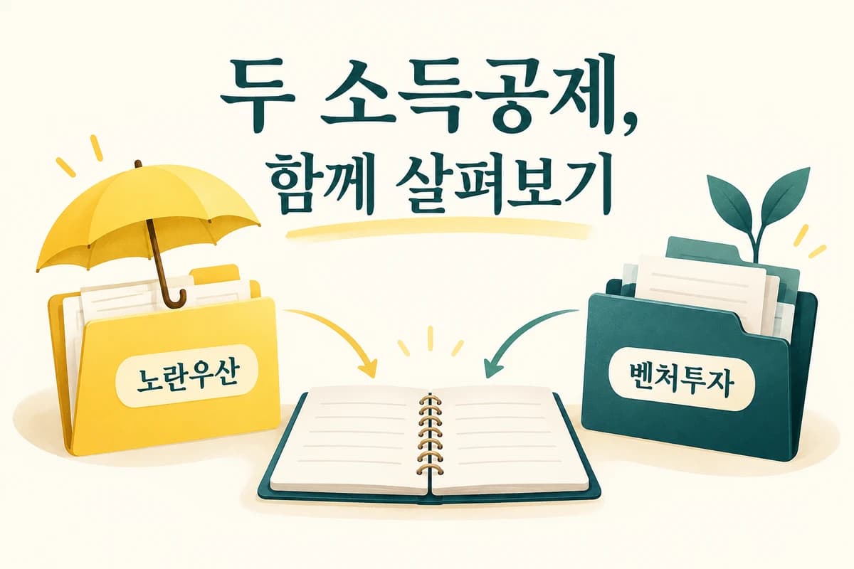 노란우산 서류와 벤처투자 서류를 서로 다른 파일철에 나누어 둔 안내 그림